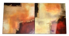 Two-Panel Abstract Contemporary Art Paintings Warm Tones Gold Accents Modern