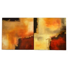 Two-Panel Abstract Contemporary Art Paintings Warm Tones Gold Accents Modern