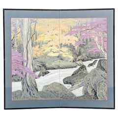 Two-panel folding screen, Nihonga, Hirai Baisen (1889–1969), early Shōwa era (19