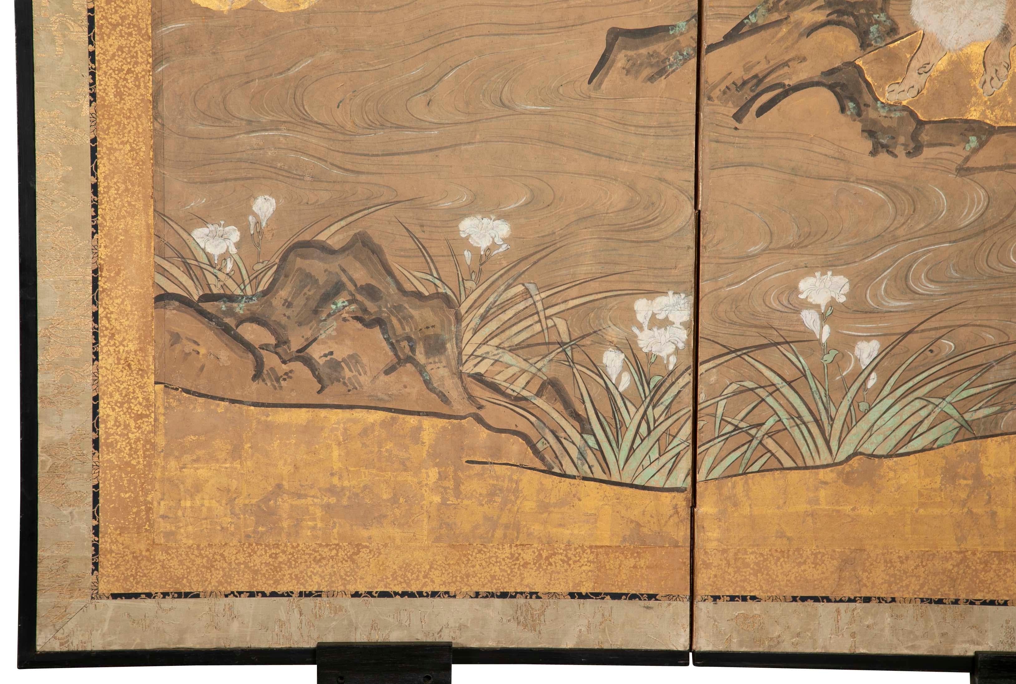 Two-Panel Japanese Kano School Style Screen In Good Condition In Stamford, CT