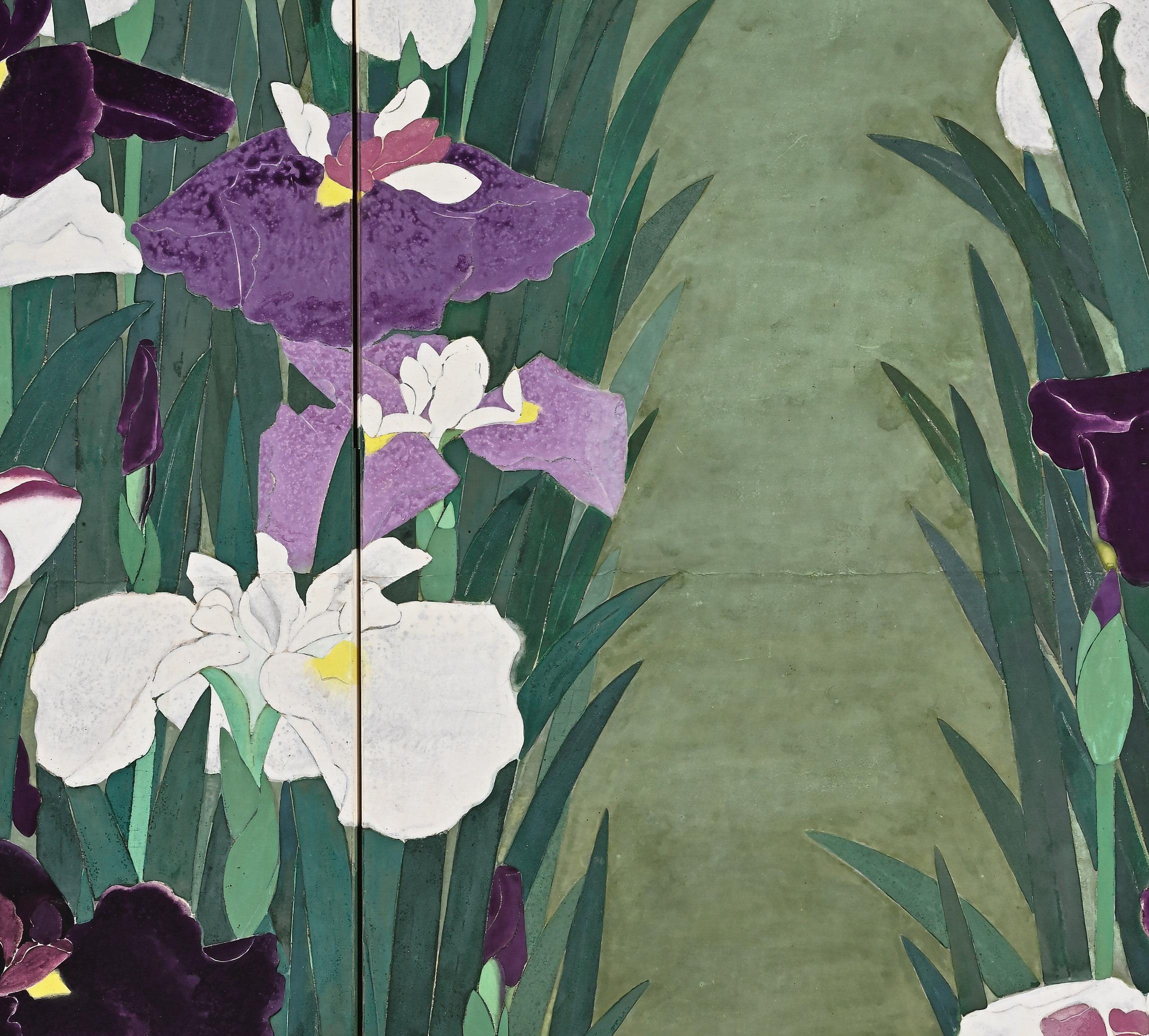 Showa Two-panel Japanese Screen, 1954 Inten Exhibition Nihonga, June Irises
