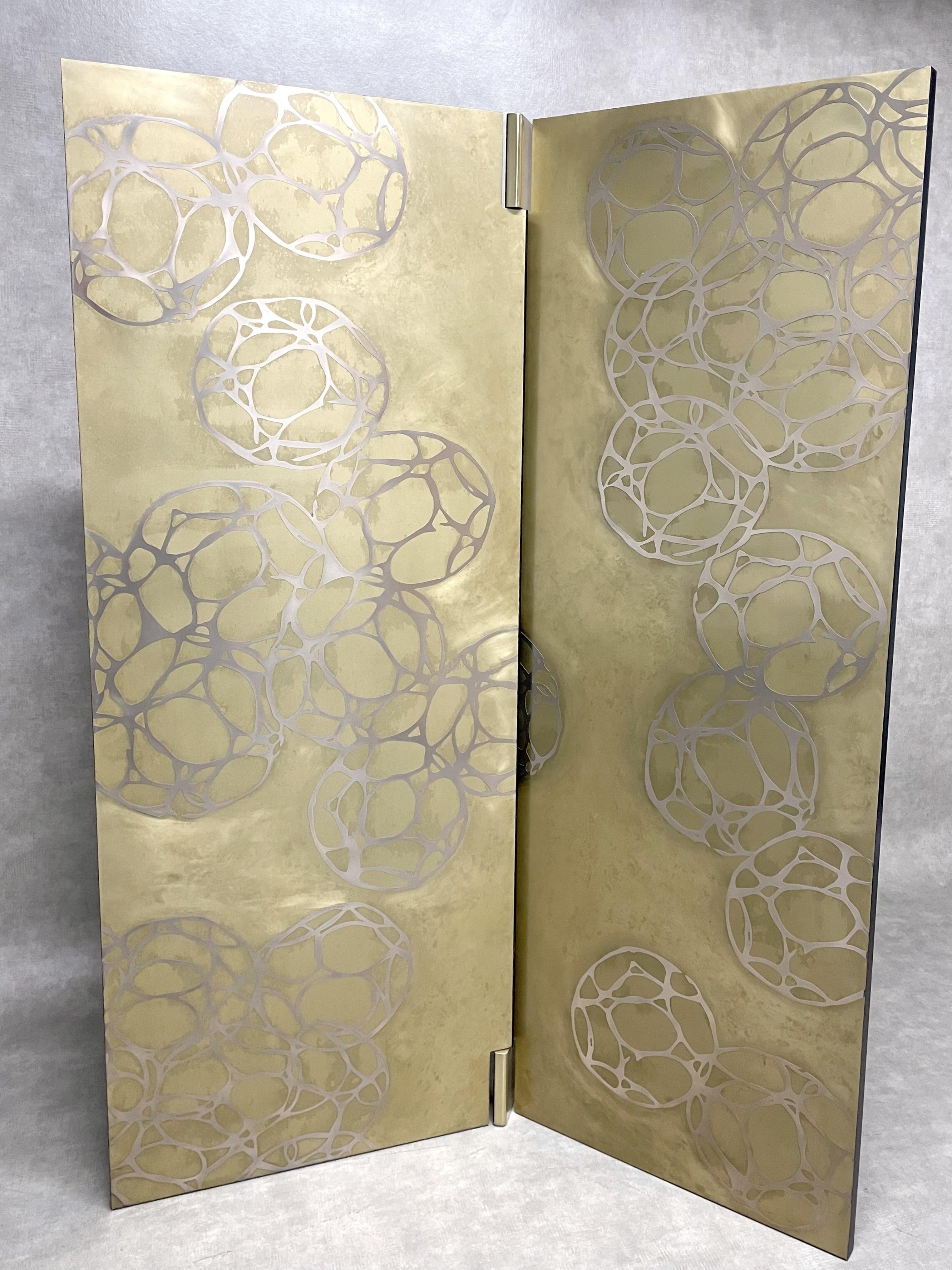 Hand-Crafted Two-Panel Lacquer and Titanium Screen by Frédérique Domergue, Limited Edition For Sale