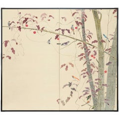 Two-Panel Screen, Birds and Autumn Trees