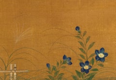 Two-Panel Screen, Fall Grasses and Flowers by Bamboo Fence