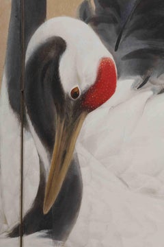 Two-Panel Screen, Group of Six Cranes by Orchid