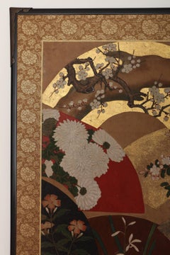 Two-Panel Screen, Scattered Fan with Seasonal Flowers