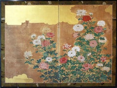 Two Panels Japanese Folding Screen Gold Leaf
