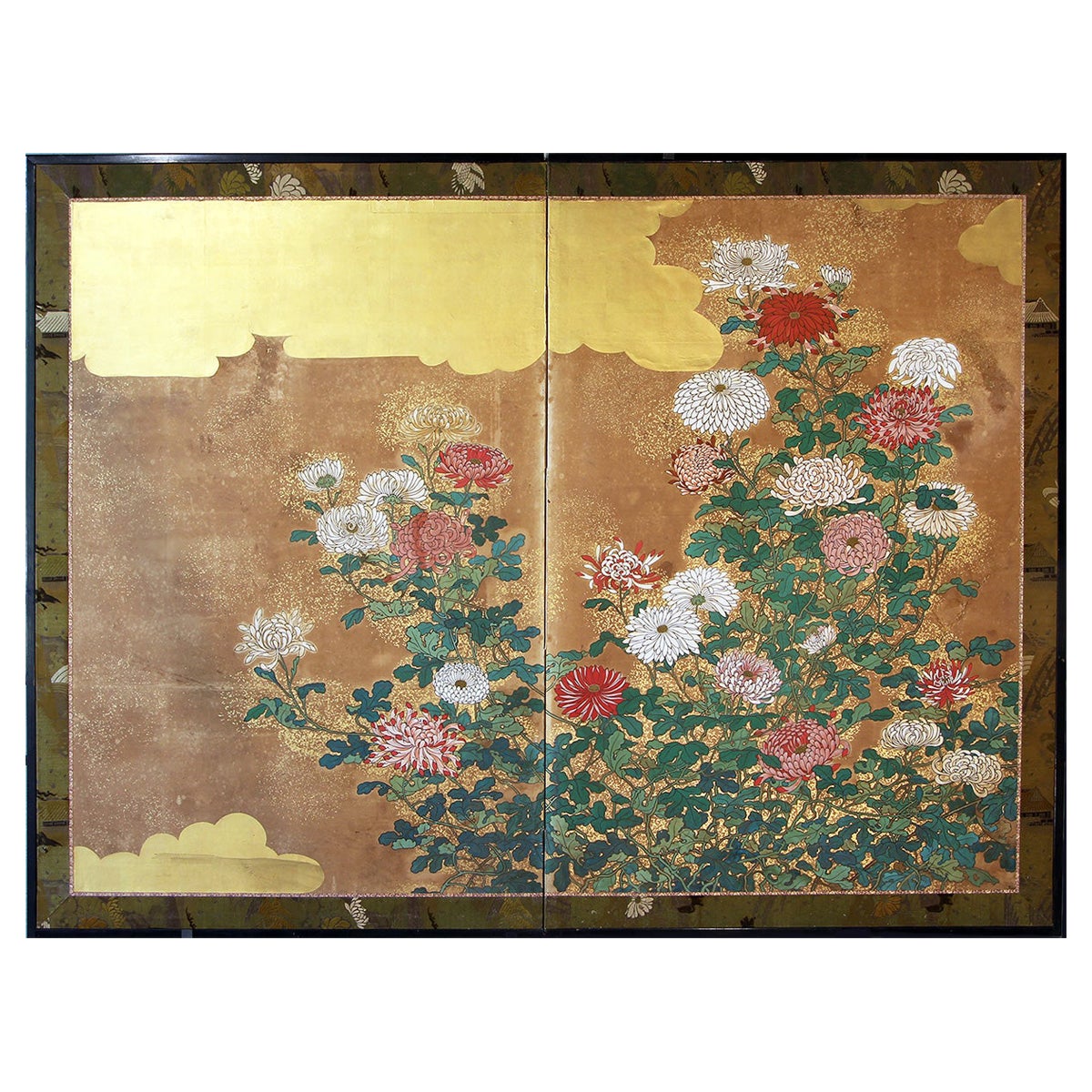 Two Panels Japanese Folding Screen Gold Leaf