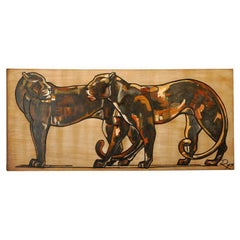 Vintage "Two Panthers"Art Deco Painting