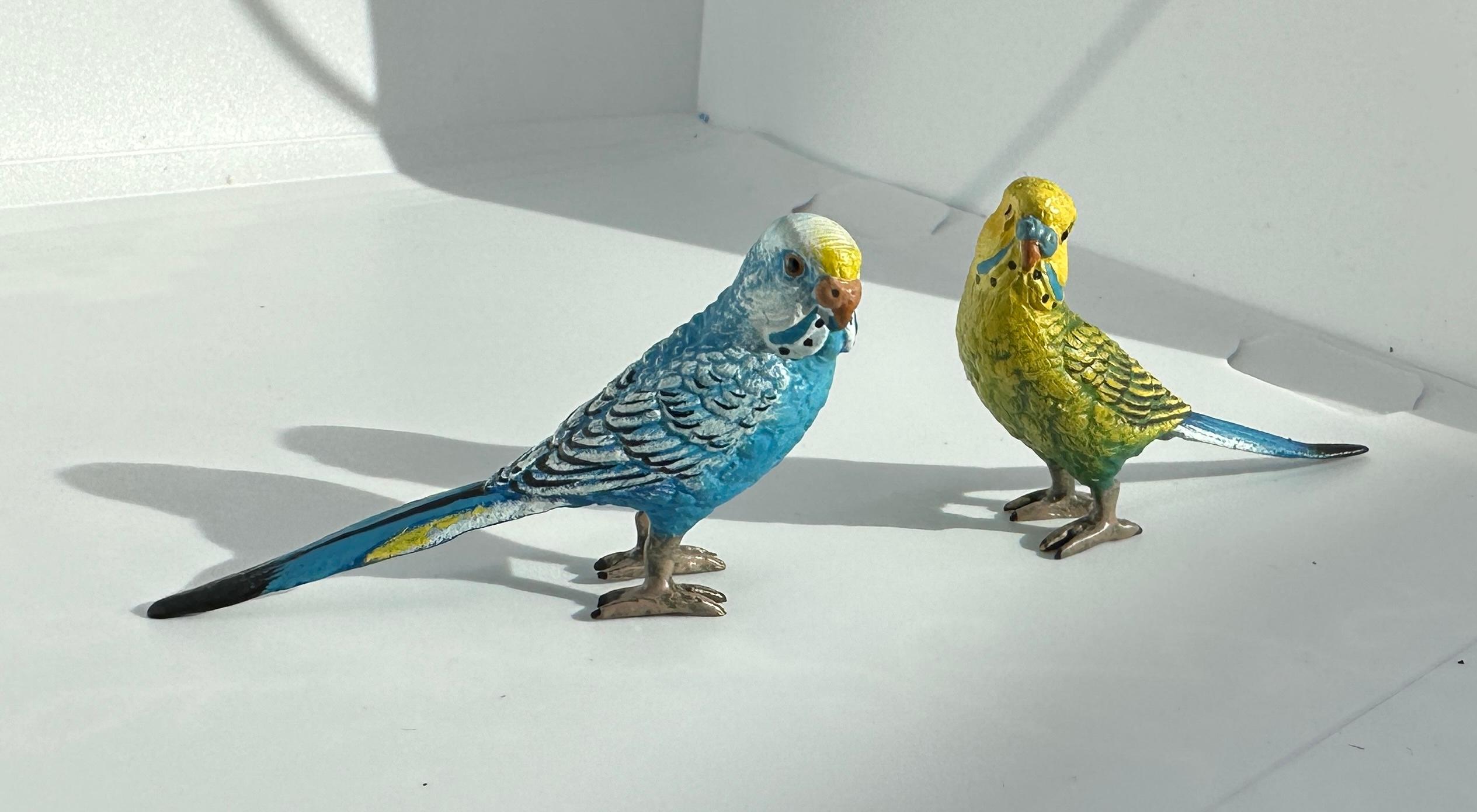 Gilded Age Two Parakeet Birds Bergman Austrian Vienna Bronze Parakeets Lovebird For Sale