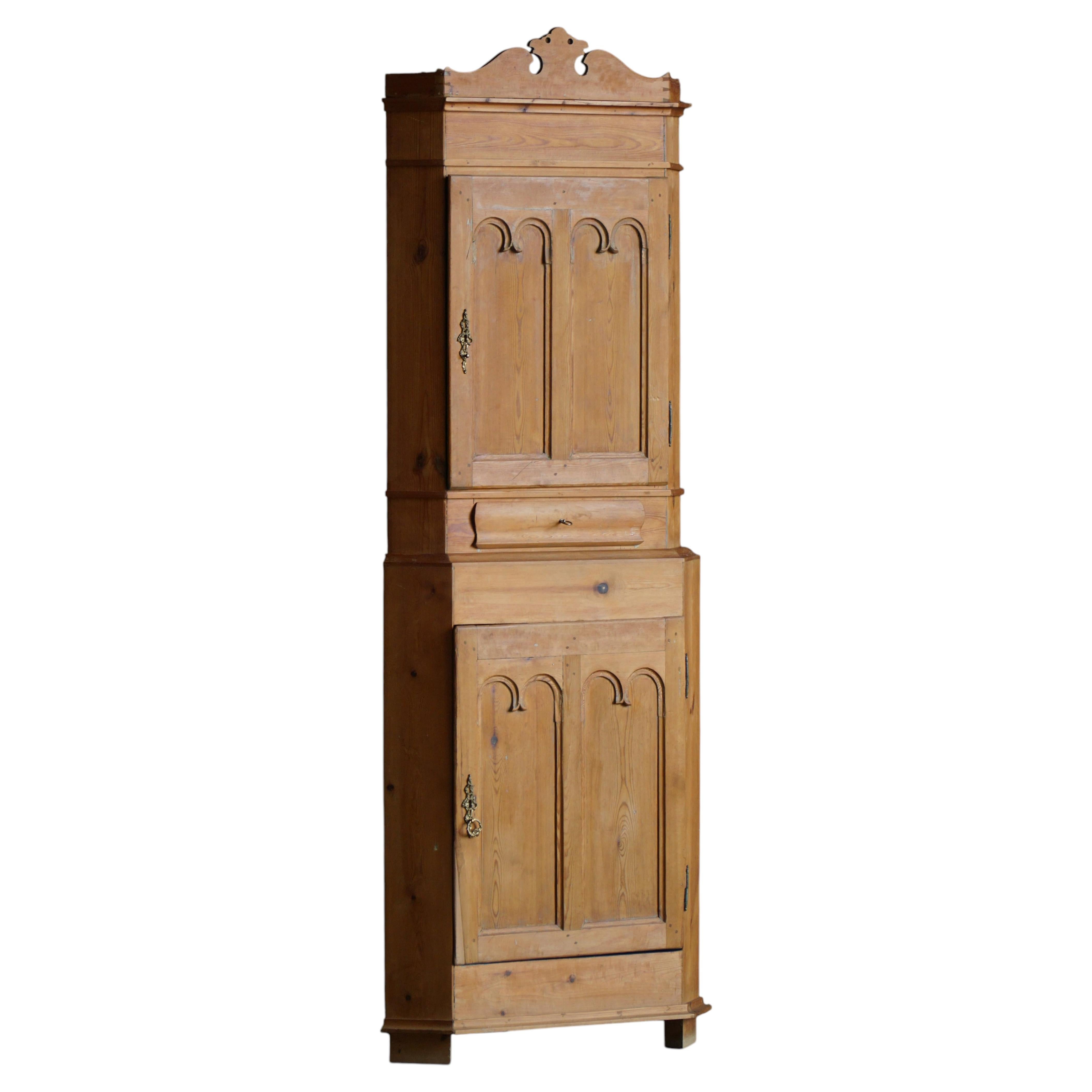 Two-Part Antique Pine Corner Cabinet, Danish Cabinetmaker, Early 19th Century