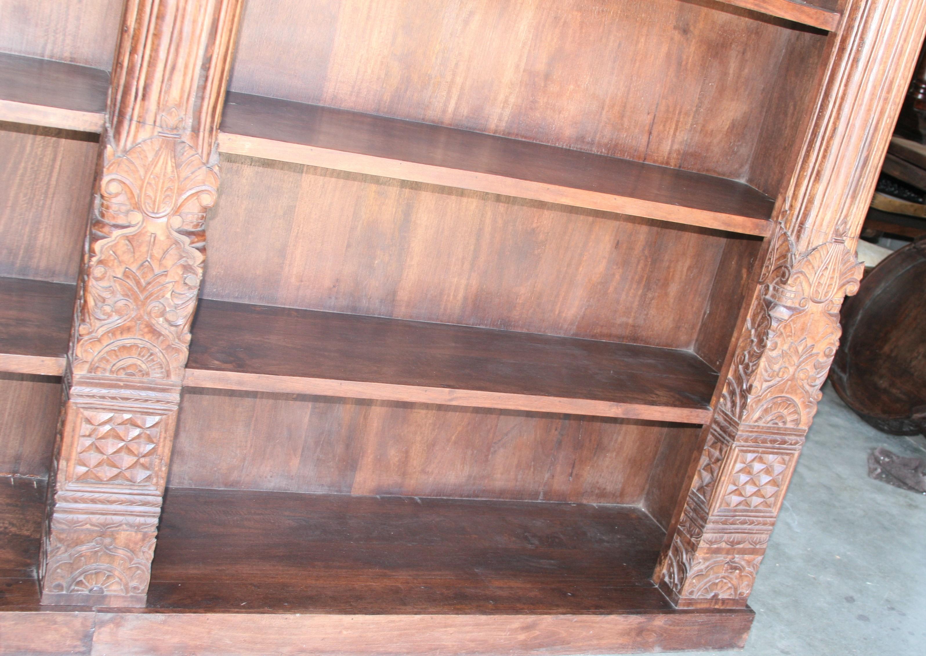 Two Part Large Barrister Teak Wood Bookcase Using 19th Century Columns and Doors For Sale 1