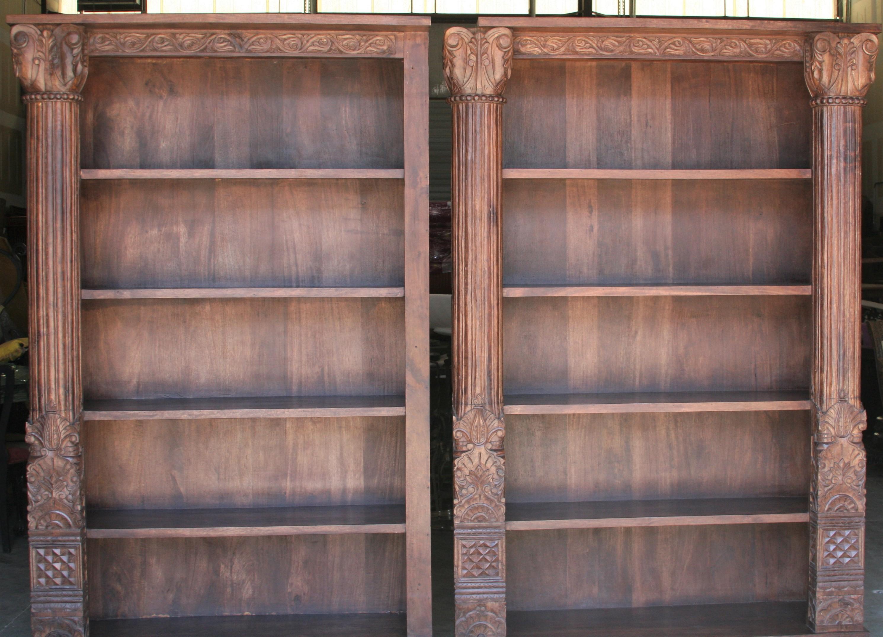 Two Part Large Barrister Teak Wood Bookcase Using 19th Century Columns and Doors For Sale 2