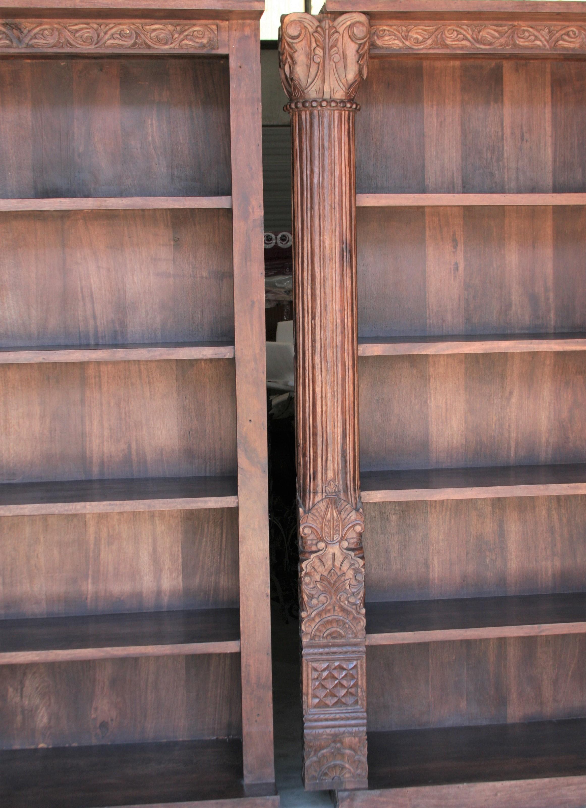 Two Part Large Barrister Teak Wood Bookcase Using 19th Century Columns and Doors For Sale 3