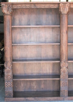 Two Part Large Barrister Teak Wood Bookcase Using 19th Century Columns and Doors