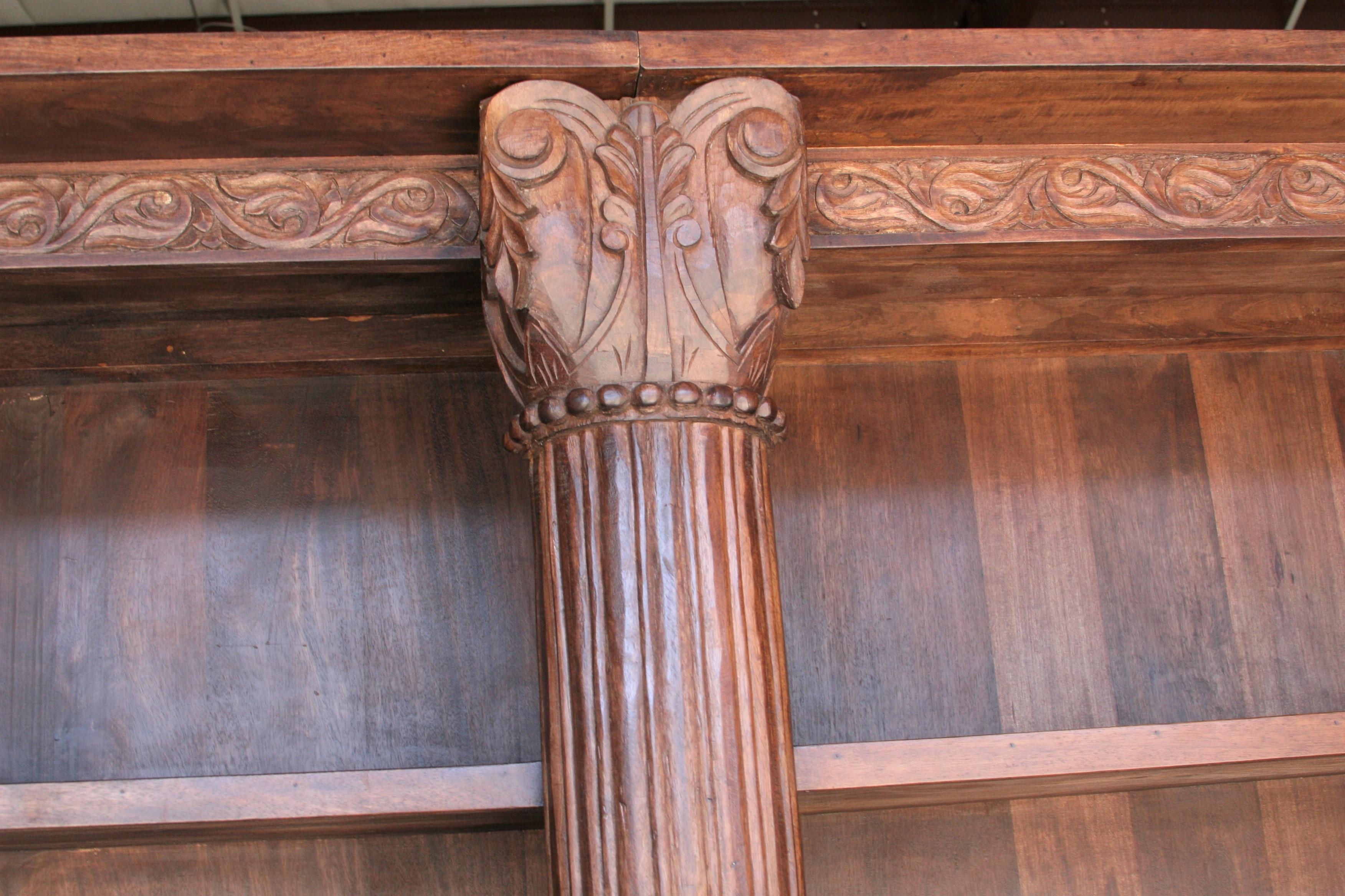 Anglo Raj Two Part Large Barrister Teak Wood Bookcase Using 19th Century Columns and Doors For Sale