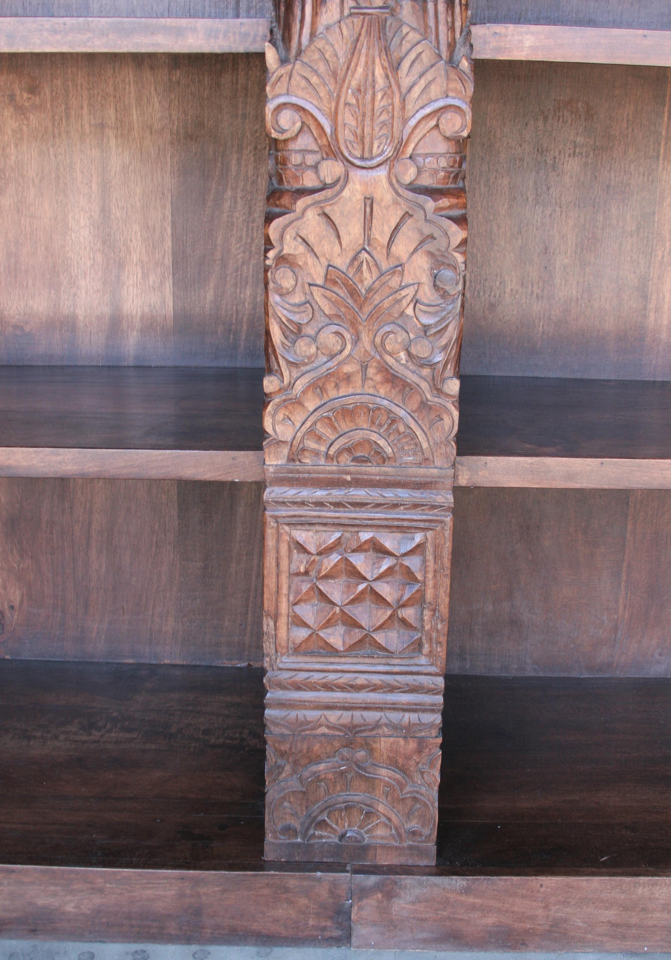 Indian Two Part Large Barrister Teak Wood Bookcase Using 19th Century Columns and Doors For Sale