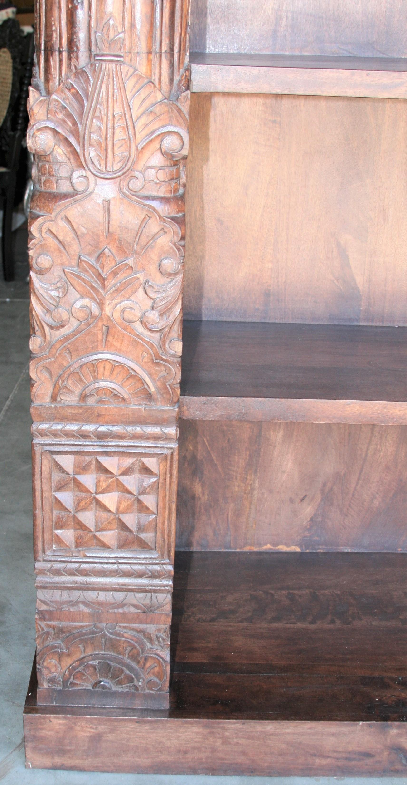 Hand-Crafted Two Part Large Barrister Teak Wood Bookcase Using 19th Century Columns and Doors For Sale