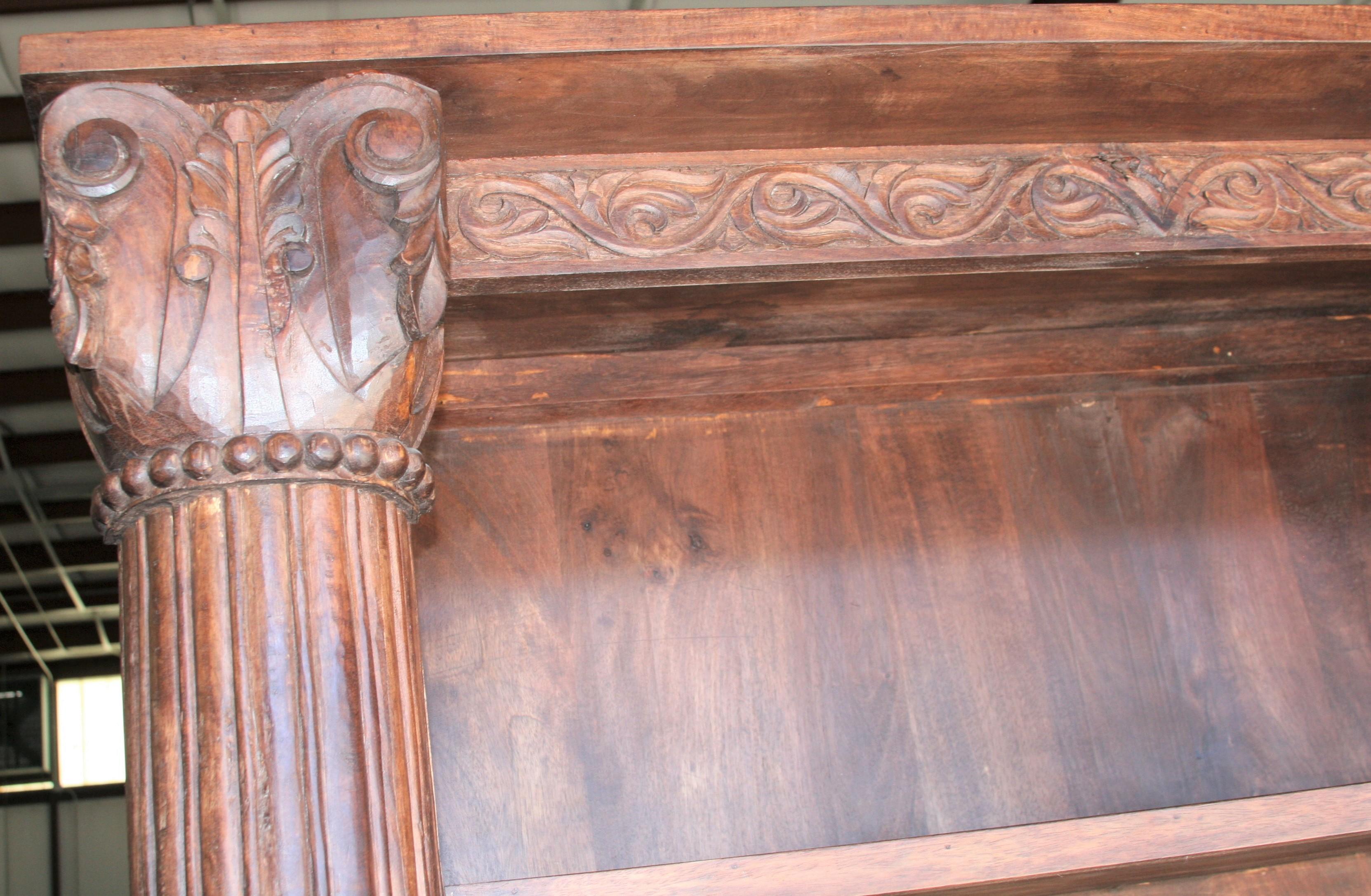 20th Century Two Part Large Barrister Teak Wood Bookcase Using 19th Century Columns and Doors For Sale