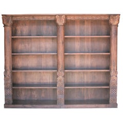 Vintage Two Part Large Barrister Teak Wood Bookcase Using 19th Century Columns and Doors