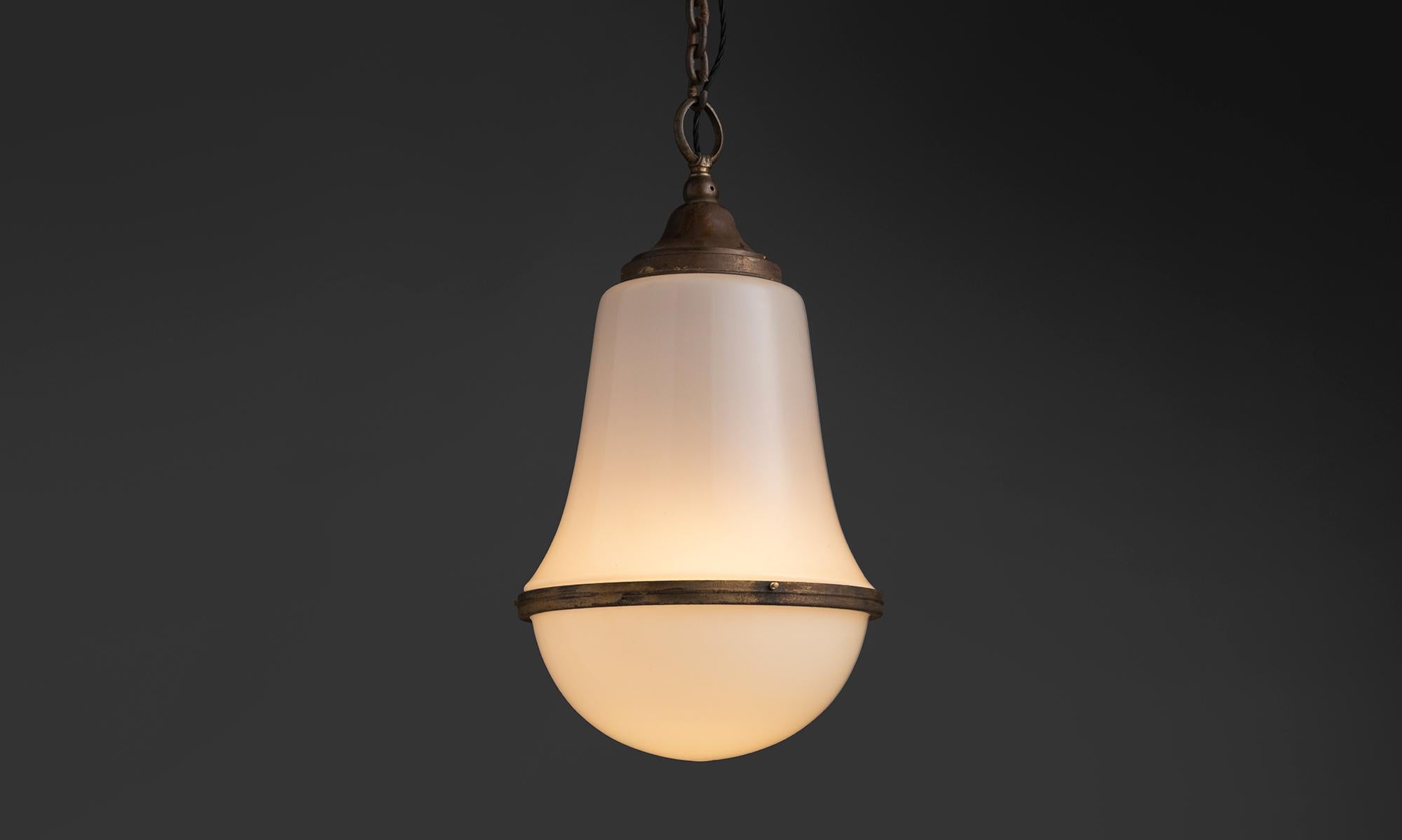Netherlands, 1920
Large two part opaline pendant with brass hardware.
13.5