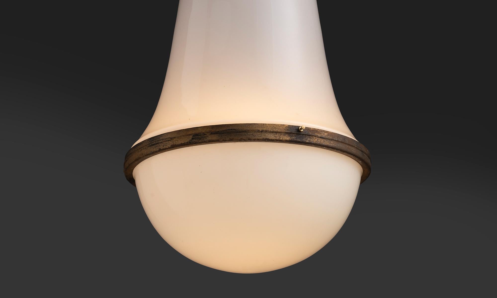 Brass Two Part Opaline Pendant, Netherlands circa 1920 For Sale