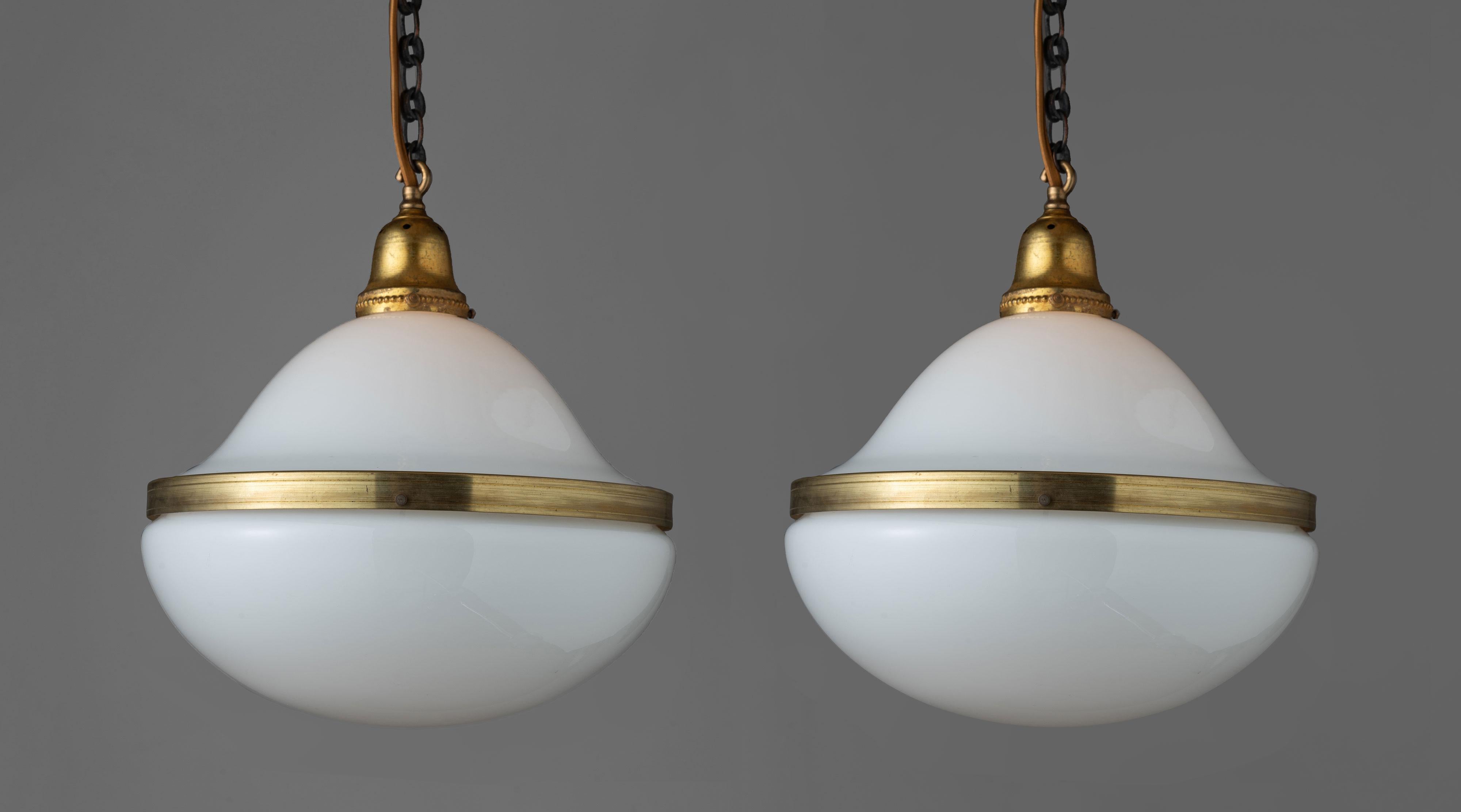 Bauhaus Two-Part Opaline Pendants, Germany, circa 1930