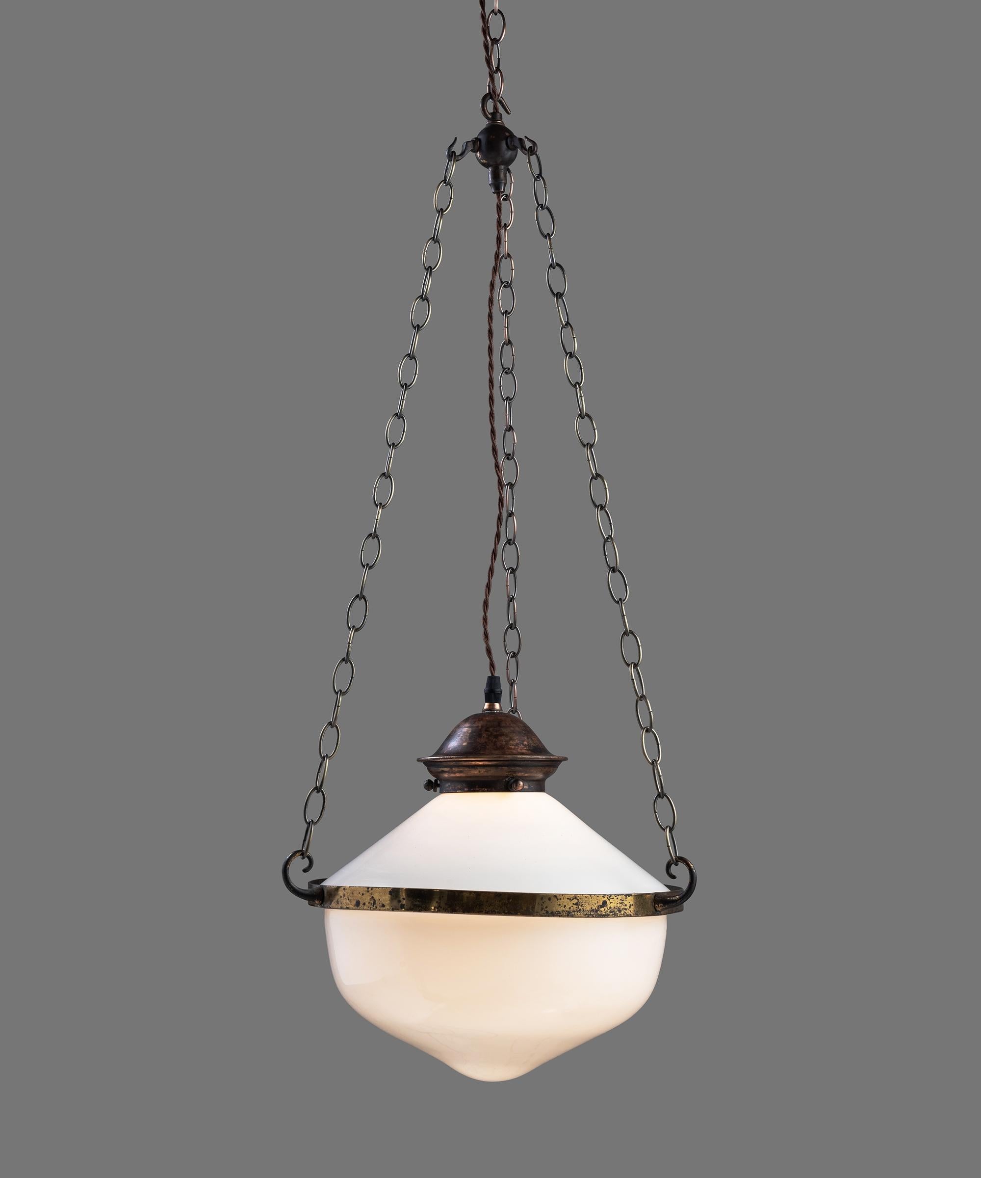 English Two Part Opaline Suspension Lamps, England, circa 1930
