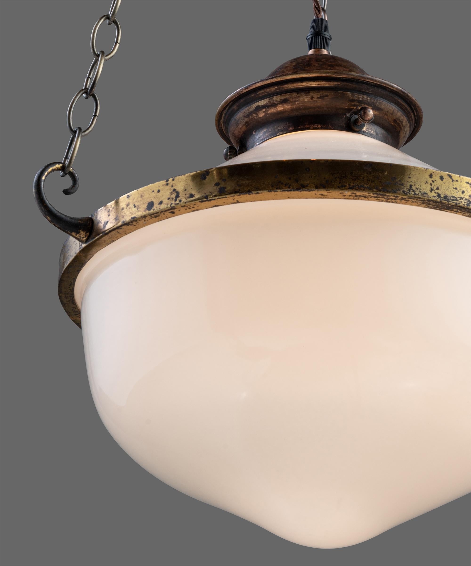 Two Part Opaline Suspension Lamps, England, circa 1930 1