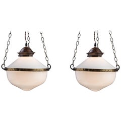 Two Part Opaline Suspension Lamps, England, circa 1930