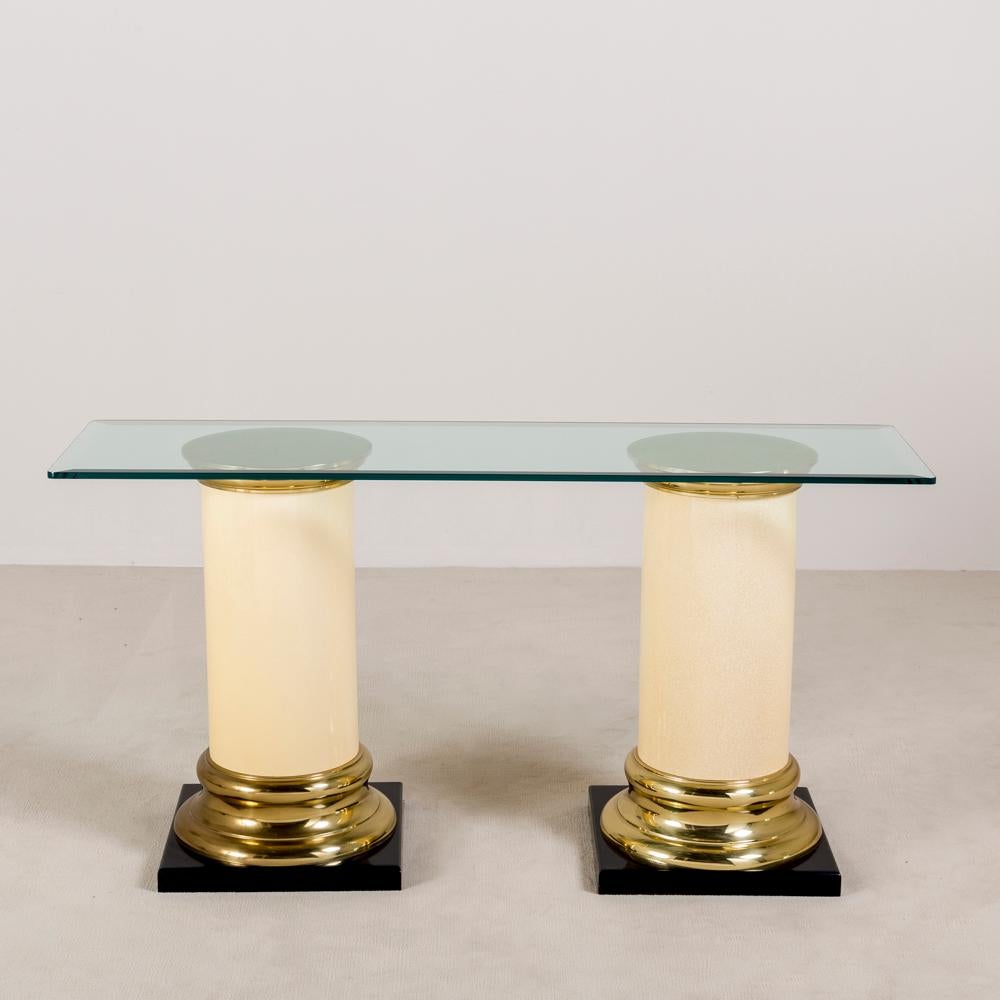 American Two Part Pedestal Based Console Table 1980s