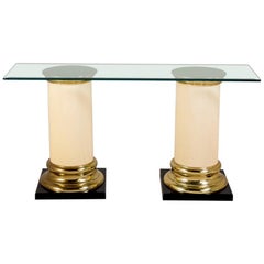 Two Part Pedestal Based Console Table 1980s Two Part Pedestal Based Console Table 1980s