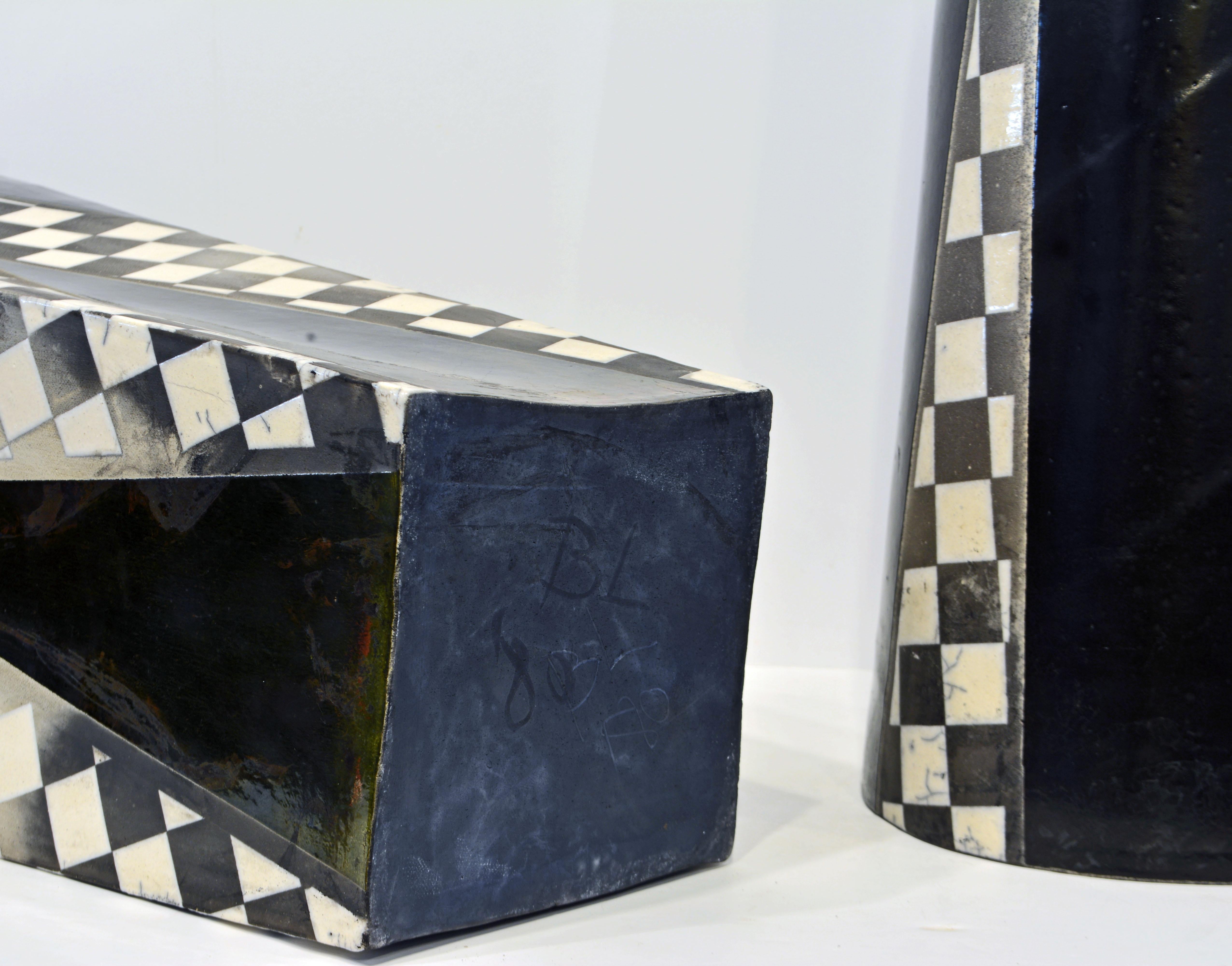 Postmodern Geometric  Unique Two Part Slab Built Studio Vessel or Sculpture 1