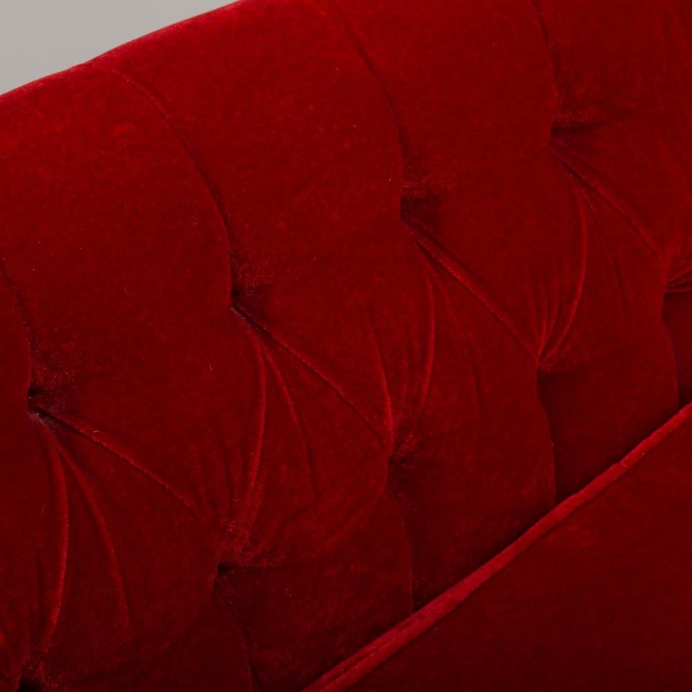 Two Part Red Velvet Upholstered Button Back Sofa, 1950s For Sale 3