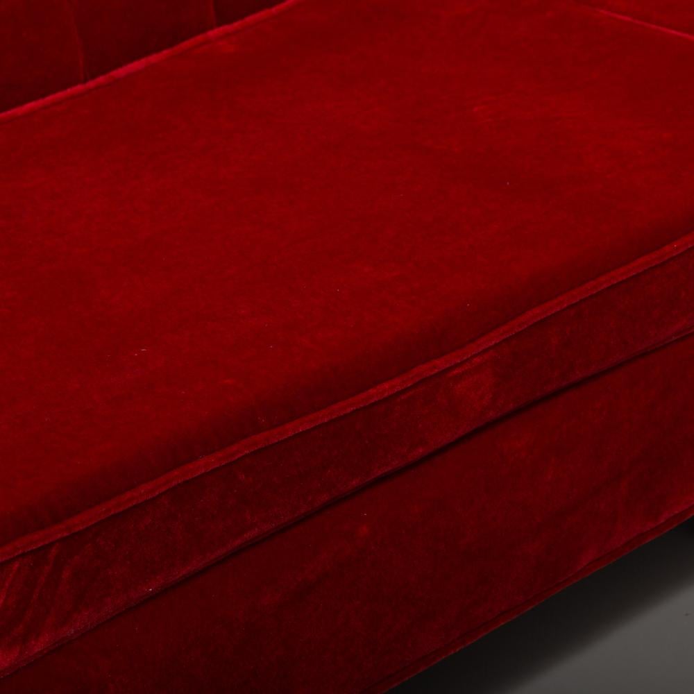 Two Part Red Velvet Upholstered Button Back Sofa, 1950s For Sale 4