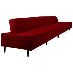 Two Part Red Velvet Upholstered Button Back Sofa, 1950s