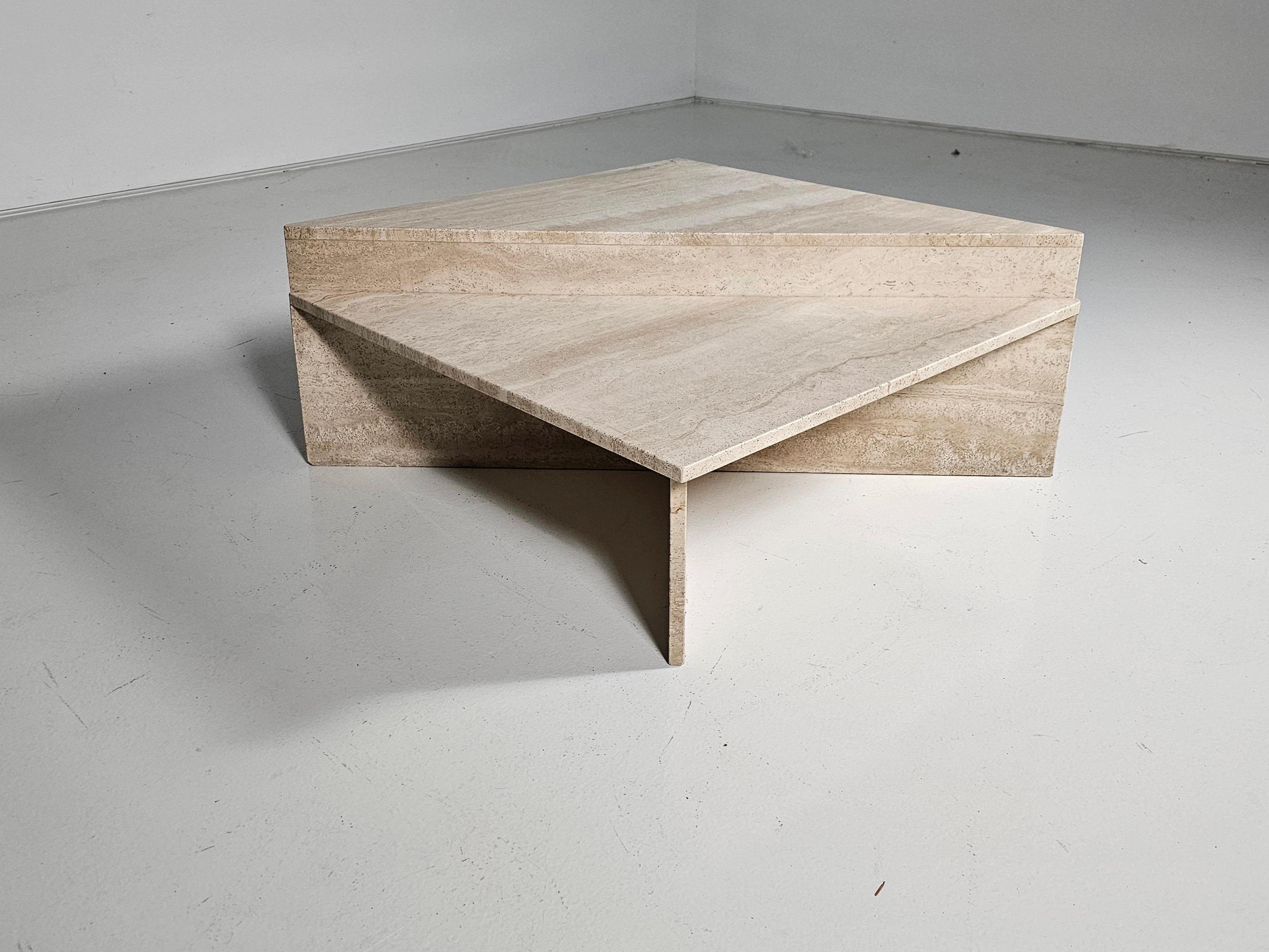 Two Part Travertine Modular Coffee Table by Up & Up, circa 1970s For Sale 4