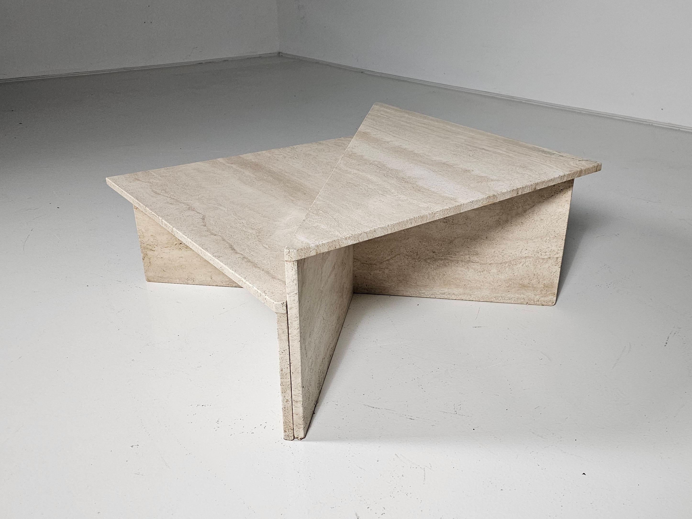 Mid-Century Modern Two Part Travertine Modular Coffee Table by Up & Up, circa 1970s For Sale