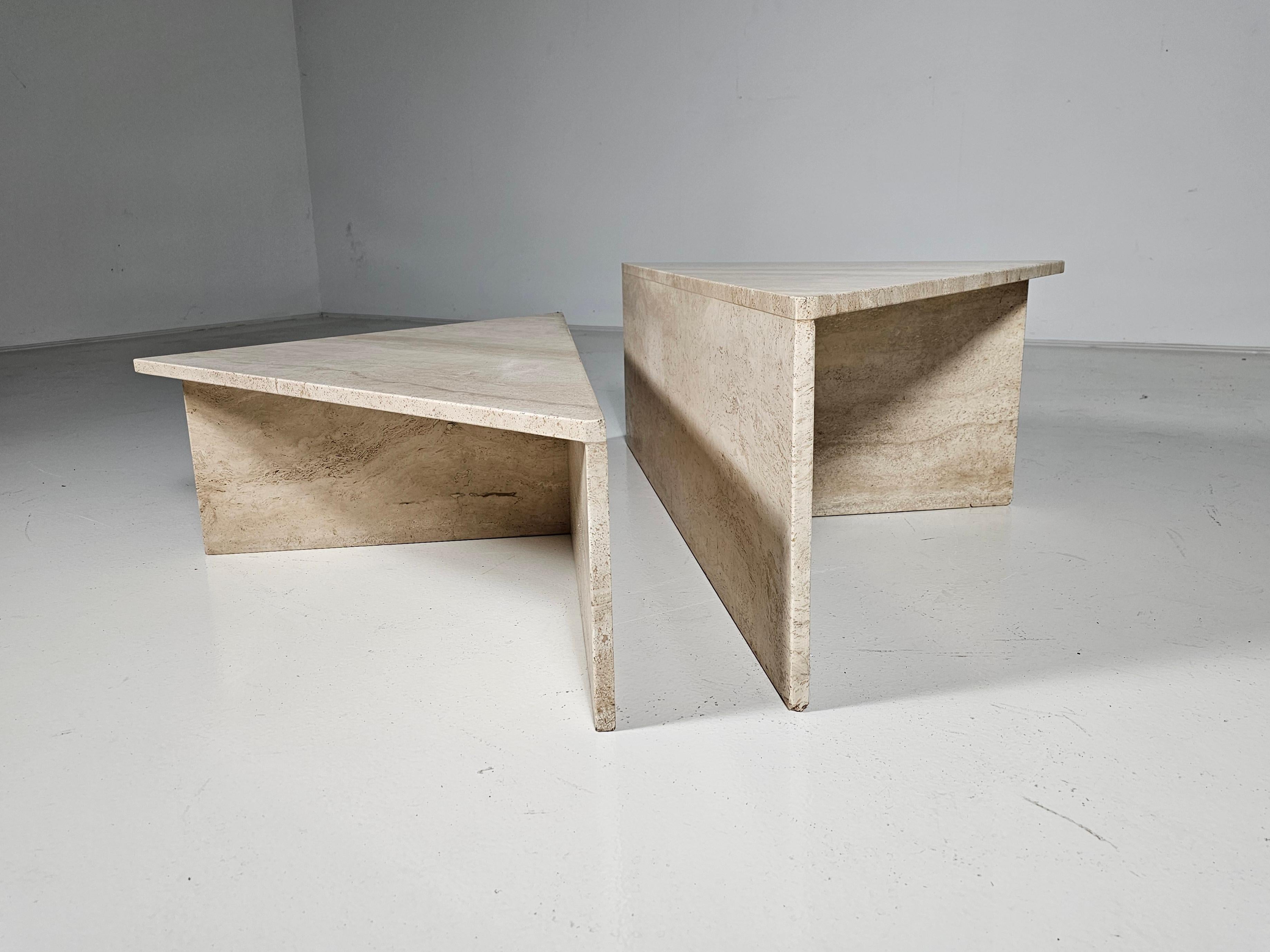 Two Part Travertine Modular Coffee Table by Up & Up, circa 1970s For Sale 2