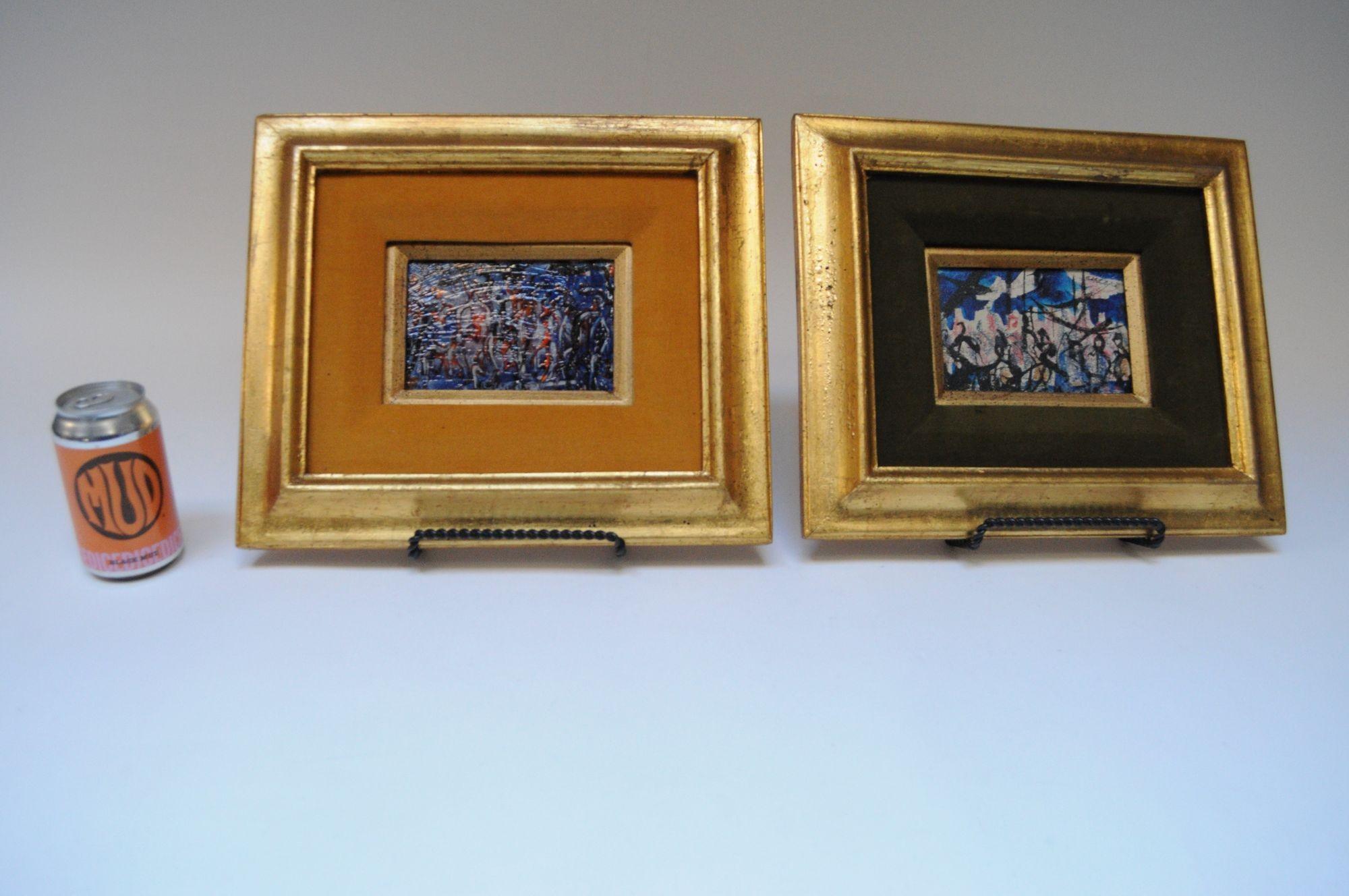 Mid-Century Modern Two Pascal Cucaro Abstract Figural Oil Paintings on Masonite For Sale