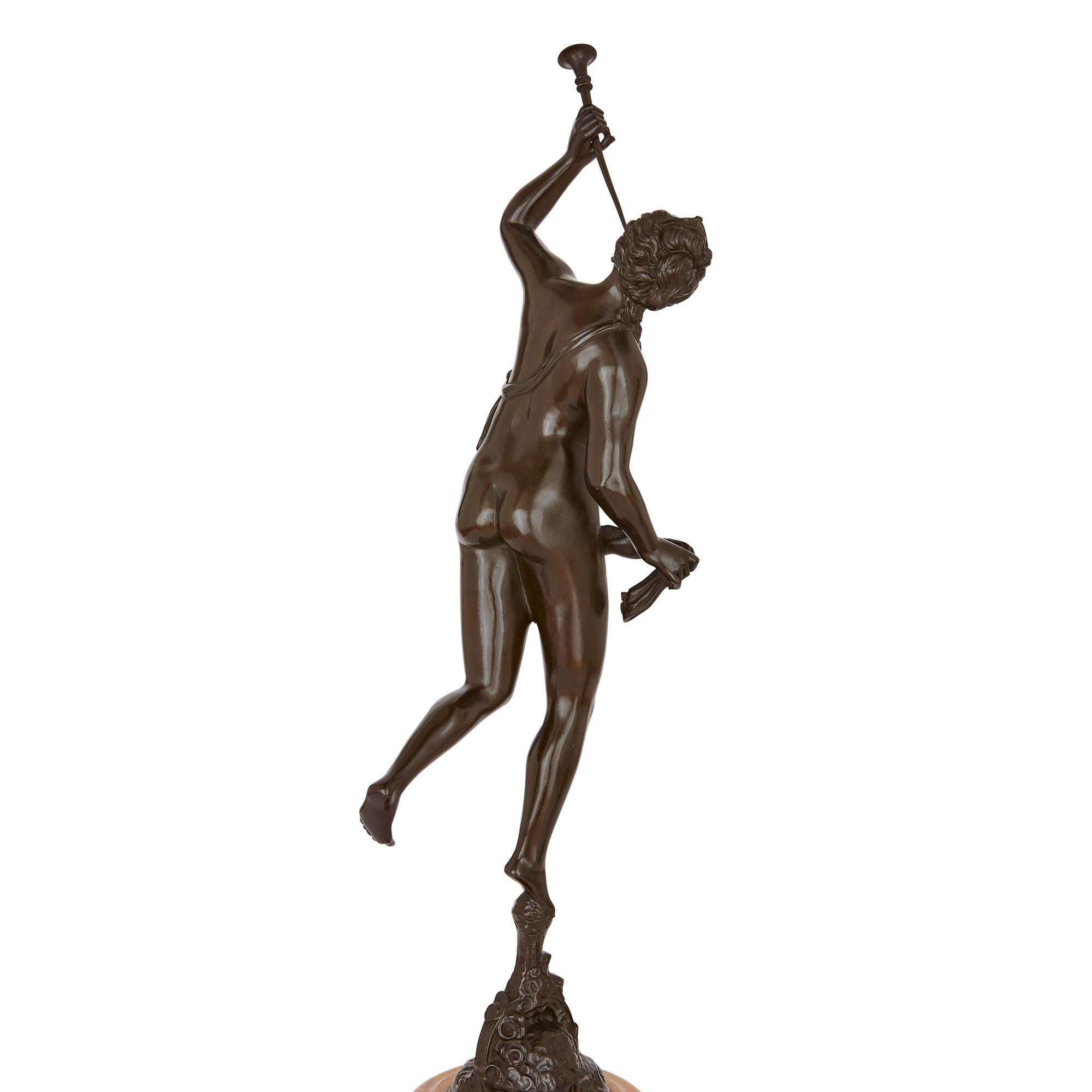 French Two Patinated Bronze Sculptures of Mercury and Fortuna after Giambologna