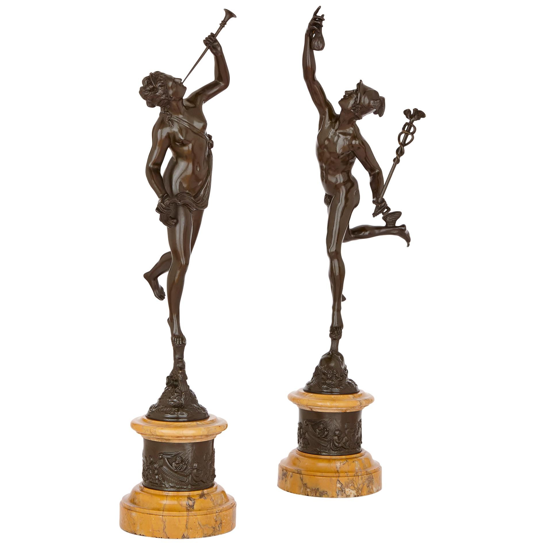 Two Patinated Bronze Sculptures of Mercury and Fortuna after Giambologna