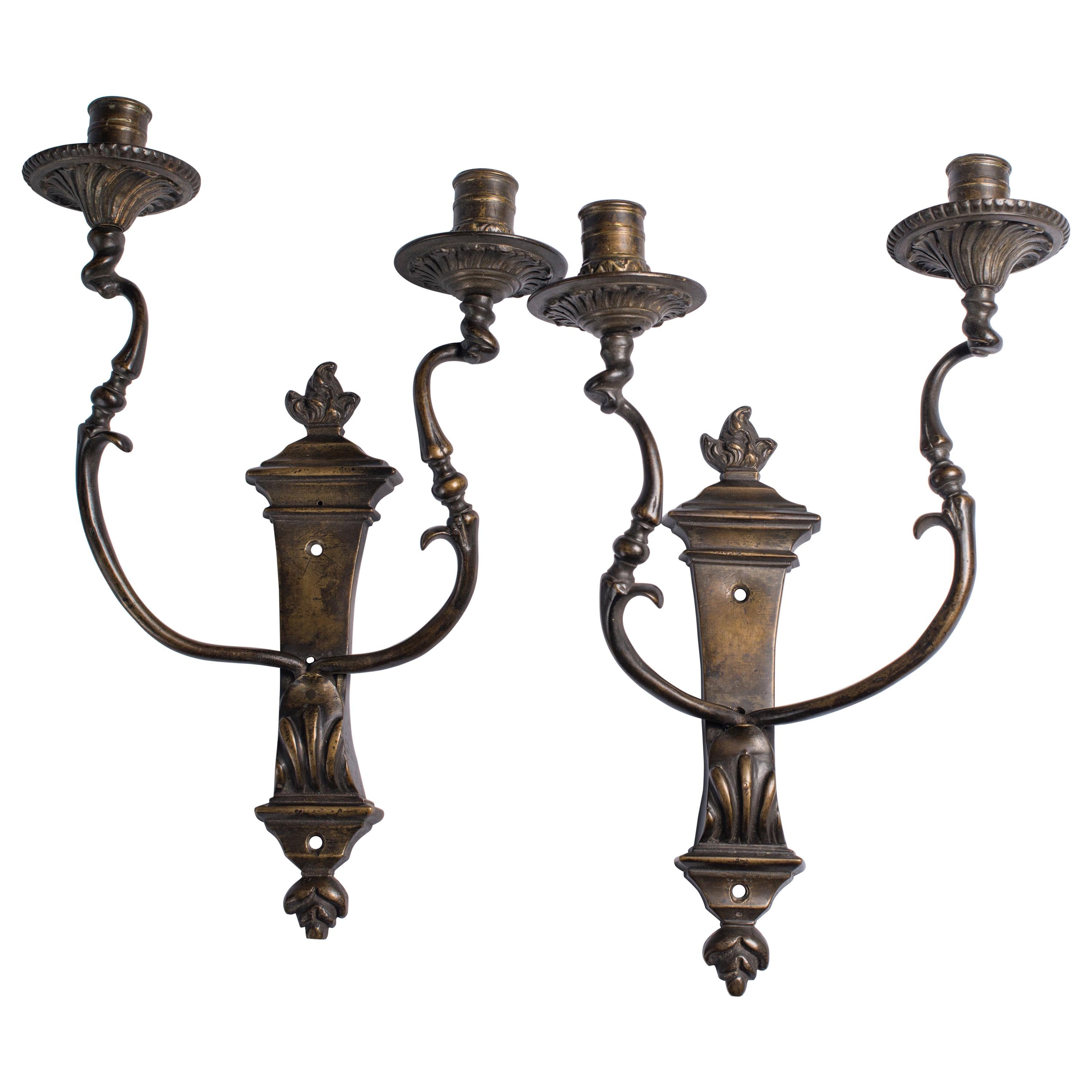 Two Patinated Bronze Two-Light Wall Lights, Mid-18th Century