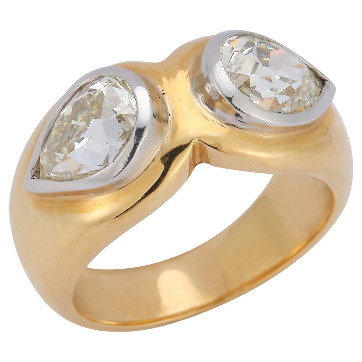 Two Pear Shape Diamond Ring For Sale