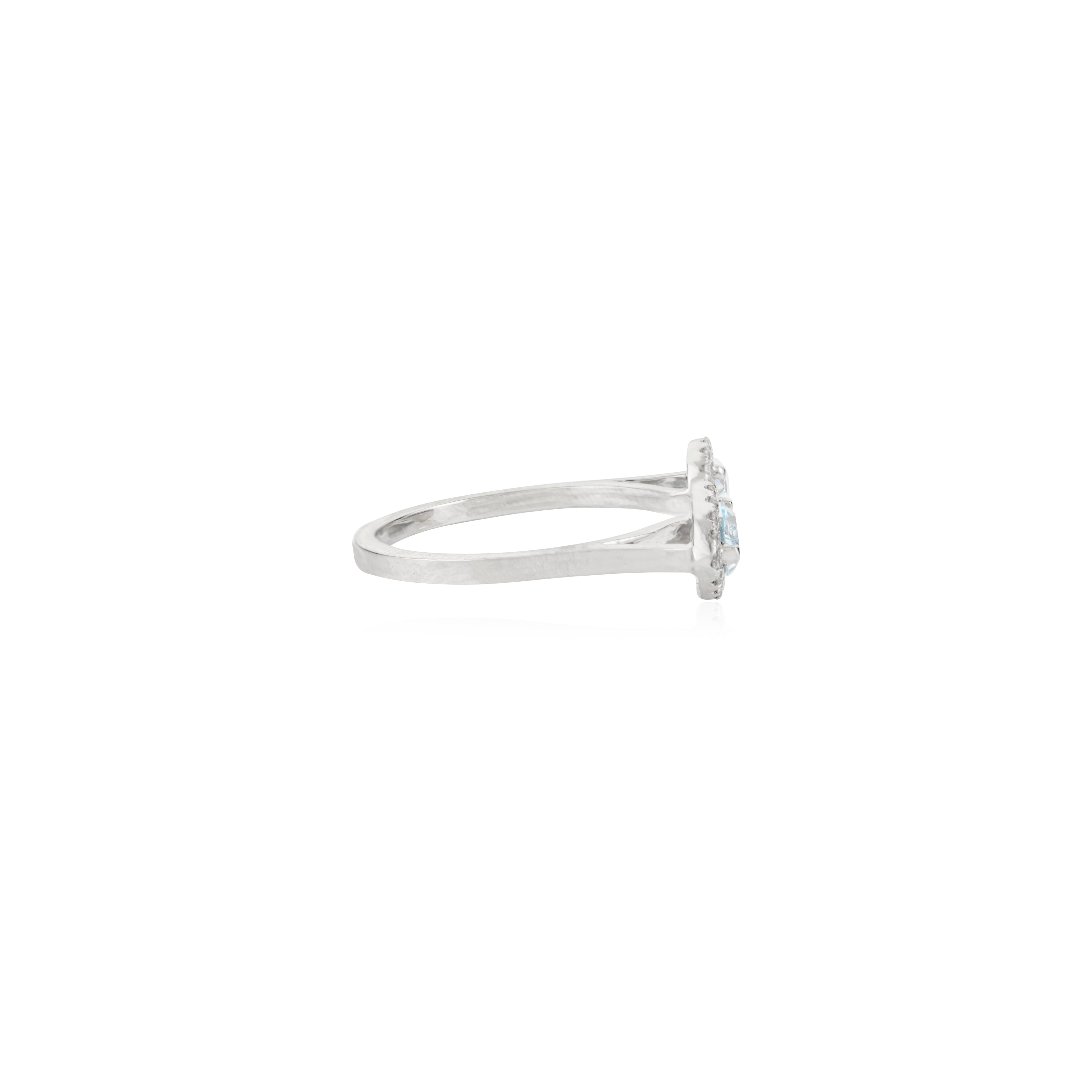 For Sale:  Two Pear Shaped Blue Topaz Halo Diamond Open Ring in 14 Karat Solid White Gold 2