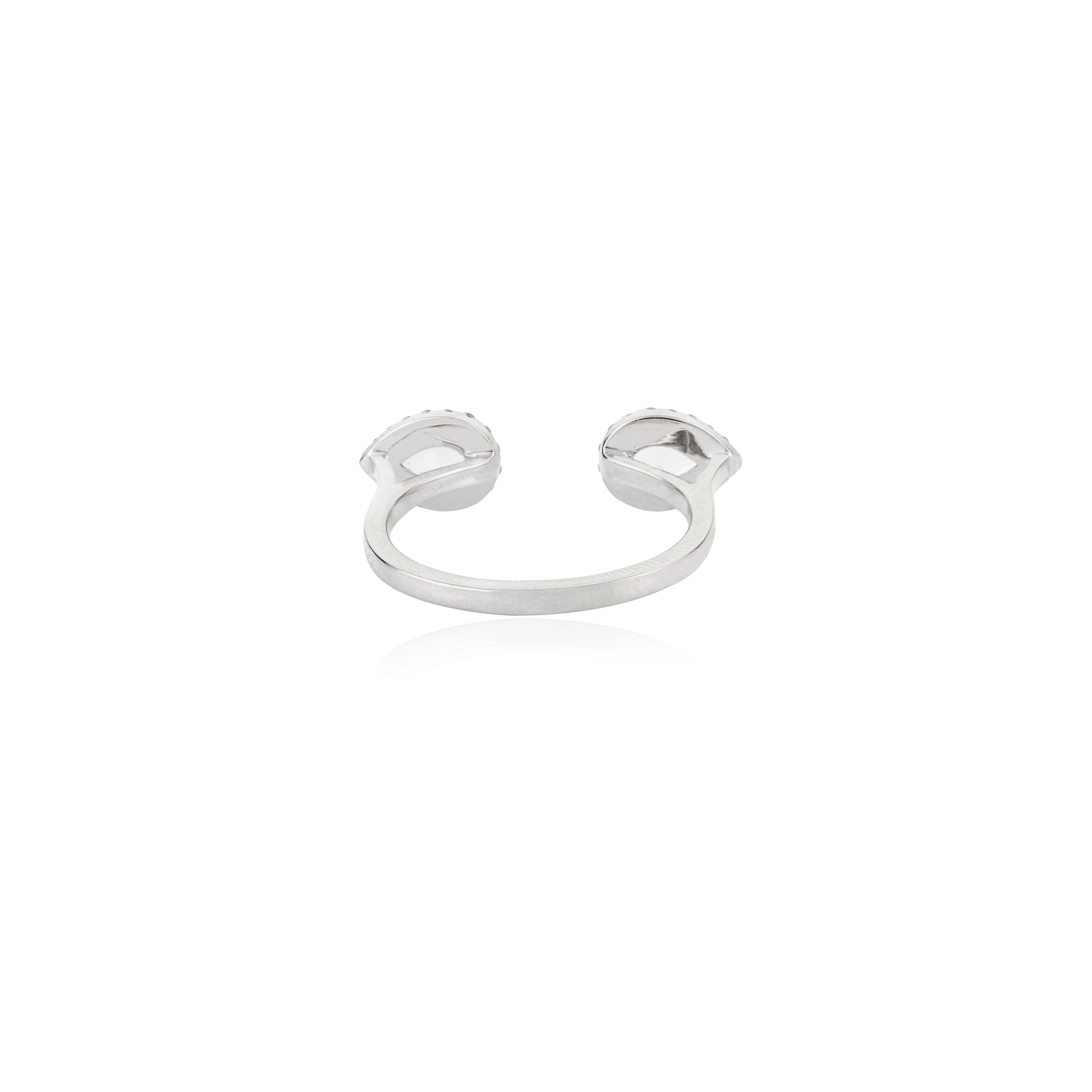 For Sale:  Two Pear Shaped Blue Topaz Halo Diamond Open Ring in 14 Karat Solid White Gold 3