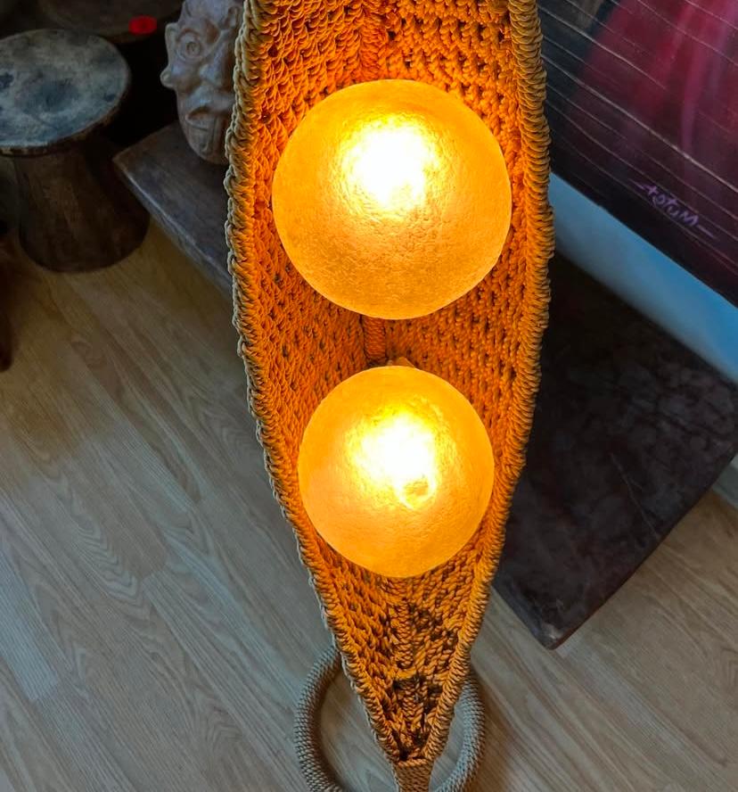 Late 20th Century Two Peas In A Pod Woven Floor Lamp, Mexico, Circa 1970s