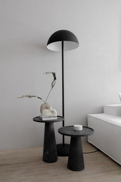 Two Pedestal Black Marble Side Tables Set