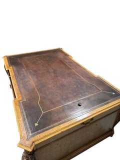 Two Pedestal Leather to Desk, English Oak, 19th Century