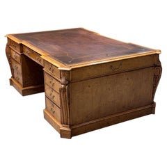 Two Pedestal Leather to Desk, English Oak, 19th Century